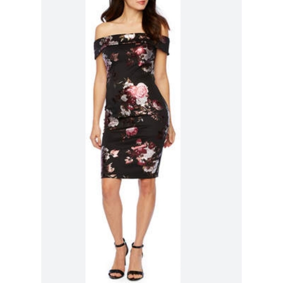 Premier Amour | Short-Sleeve Off-the-Shoulder Floral Sheath Dress - Picture 1 of 16